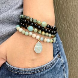 MG1468 Strand 6 mm Amazonite 108 Mala Necklace African Turquoise Mala Bead Black Tourmaline Energy Meditation Buddhist Jewellery