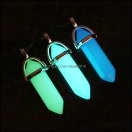 Pendant Necklaces Pendants Jewelry Fashion Luminous Stone Fluorescent Hexagonal Column Necklace Natural Crystal Pend Dhsu4