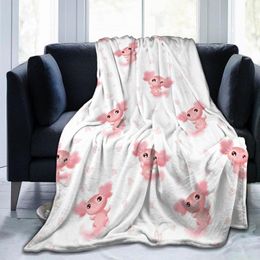 Blankets Soft Warm Flannel Blanket Pink Axolotl Character With Heart Travel Portable Winter Throw Thin Bed Sofa