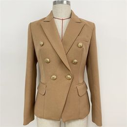 HIGH STREET 2020 New Fashion Designer Blazer Women s Lion Buttons Double Breasted Thick Fabric Blazer Jacket Brown LJ200911