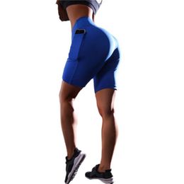 gym leggings wholesalers UK - Women Yoga Shorts High Waist Workout Running Leggings With Side Pocket Fitness Leggings Female Yoga Shorts Gym Sportwear Clothes259u