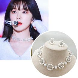 Chokers MENGJIQIAO Korean TV Star Pearl Flower Choker For Women Ladies Fashion Crystal Wedding Necklace Bijoux Colares Jewellery