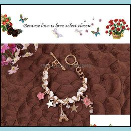 Charm Bracelets For Women Fashion Cards Pink Flower Chain Bangles Drop Delivery 2021 Jewellery Dhseller2010 Dhopw