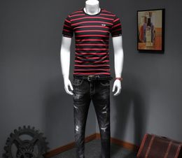 Designer European station men's T-Shirt bee embroidery T-shirt 2022 summer striped men short-sleeved T-shirts men net red half-sleeve top