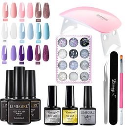 Nail Art Kits Set UV LED Lamp With 11pcs Glitter Gel Polish Kit Soak Off Manicure Tool MaTop Coat Varnish DecorationNail