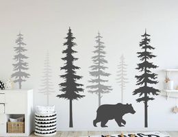 Wall Stickers Nursery Decals Large Pine Tree With Bear Mural Art Nature Home Deco Scandinavian LR53