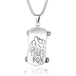 Stainless Steel Hip Hop Silver Men's Skateboard Sports Necklace Pendant Skate Spirit Scooter Charm Fashion Jewellery