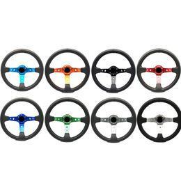 14inches 350mm Car modification Racing PU Steering Wheel Aluminum Alloy Rally Sport Simulated Game Deep Corn Dish Sport Drifting Steering Wheels Universal 8 Colors