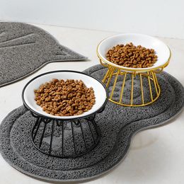 Fashion Highend Pet Bowl Various Cartoon Paw Patterns Stainless Steel Shelf Ceramic Feeding for Dog and Cat Feeder Y200917