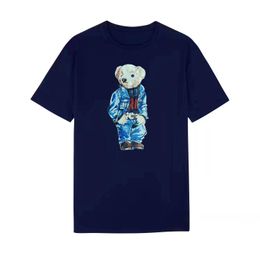 2023S Wholesale bear print men's and women's T-shirt tops short-sleeved round neck couple sports white-matched tide brand combed cotton S-XXL