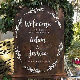 Custom Floral Welcome Sign Rustic Flower Vinyl Decal Sticker DIY Signage Wedding Decor Personalised Name Blackboard Decals LC682 220621