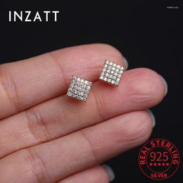 Stud INZAReal 925 Sterling Silver Full Zircon Square 14K Gold Earrings For Charm Women Classic Fine Jewelry AccessoriesStud Kirs22