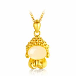 Fashion and exquisite retro imitation Hetian jasper sand gold Buddha statue pendant faceless Buddha necklace white jade jewelry gift