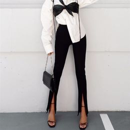 Elegant Women Sexy Pants High Waist Black Split Slim Autumn Office Ladies Casual Trouser Fashion Flare Slit Pant 220726