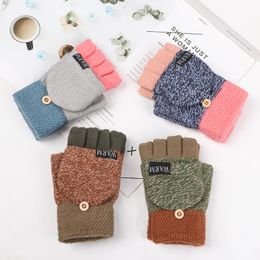 Cycling Gloves 1Pair Cute Half Finger Flip 2022 Winter Warm Soft Thickening Wool Knitted Fingerless Women Exposed MittensCycling