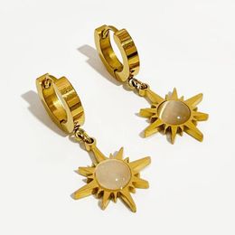 Dangle & Chandelier Peri'sbox Vintage Geometric Sun Shaped Earring Titanium Steel Sunflower Opal Drop Earrings Tor Women Statement Jewel