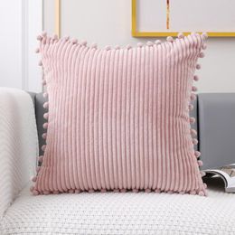 Cushion/Decorative Pillow Thick Corduroy Pompom Cushion Cover Hgih Quality Stripe For Sofa Living Room Decorative Pillowcase 30x50 45x45cmCu