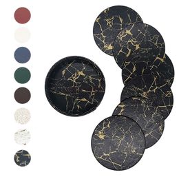 6PCS PU Leather Marble Coaster Drink Coffee Cup Mat Easy to Clean Placemats Round Tea Pad Table Holder 220627