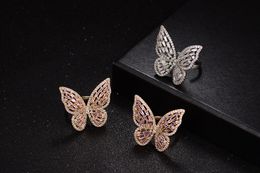 Love luxury ring females wedding jewelry inlaid zircon butterfly opening ring European and American fashion street hip-hop casual couple classic Party Gift