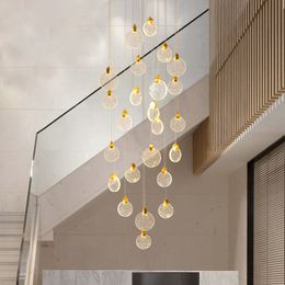 Lustres de escada de lâmpada moderna lustres de cristal longa luz de cristal luminárias acessórios de cozinha dourada decoração de casa de luxo lâmpada de suspensão interna