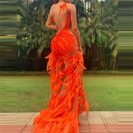 Sexy Cutout Orange Prom Dresses Tight Sheer High Low Jewel Neck Low Back Sleeveless Pageant Event Party Long Gowns 201114