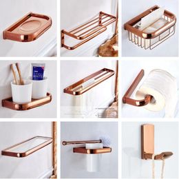 Bath Accessory Set Rose Gold Bathroom Accessories Towel Rack Shelf Paper Holder Toilet Brush Hardware SetBath