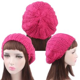 Berets Fashion Lady Girl Twisted Flower Beret Women Warm Knitted Beanie Hat Multicolor Winter Handmade Knitting Cable Cap YD010Berets Berets