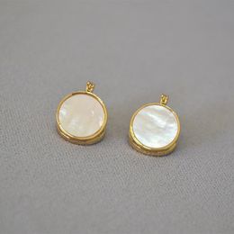 Hoop & Huggie 2022 Ins Stylish Small Round White Shell Earrings For Women Double Side Coin Disc Metal Brass Femme JewelryHoop