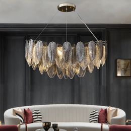 Modern Smoky Grey Cristal Chandelier For Dining Room Kitchen Island Luxury Crystal Light Fixtures Glass Round Hanging Lamps