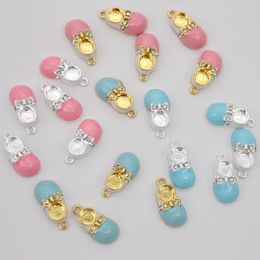 20pcs Cute Small DIY Craft Charms For Kids Enamel Baby Shoes Shape Pendant Charm For Bracelet /Necklace Making Jewellery