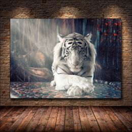 White Tiger Cool Animal Abstract Canvas Painting Posters and Prints Wall Art Picture for Living Room Bedroom Home Decor Cuadros
