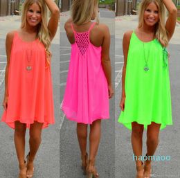 2022 New Fashion Sexy Casual Dresses Women Summer Sleeveless Evening Party Beach Dress Short Chiffon Mini Dress BOHO Womens Clothing Apparel