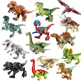 8 PCS Lot Jurassic Dinosaurs Toys World Tyrannosaurus Rex Pterosaur Velociraptor Assemble Building Blocks Gift for Boys Kids 220715