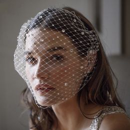 Vintage French Net Veil with Crystals Handmade Black White Birdcage Headband Bachelorette Russian Bandeau Bridal Face Veils Headpiece Party Hair Accessories