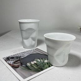 Mugs French Ceramic Cup Creative Folds Irregular Coffee Espresso Water Restaurant GiftMugs