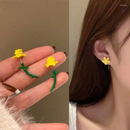 yellow flower earrings UK - Stud 1Pair Sweet Alloy Rose Flower Earrings For Women Girls Elegant Yellow Paint Jewelry Accessories GiftsStud Effi22