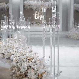 Peça central de decoração de casamento da moda Candelabro Suporte de vela transparente Acrílico Castiçais para suprimentos de festa de evento 10 unidades