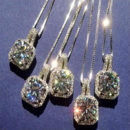 -Joyería de moda coreana simple 925 plata esterlina 6 color Zirconia Corte redondo Diamante Gemstones Mujeres Cute Collar Chian Pendan304c