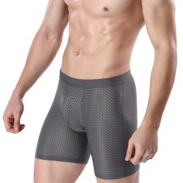 4 Pack Mens Shorts Ice Silk Comfort Breathable Underpants Mesh Long Leg Brief Viscose Underwear for Men Pants Innerwear Gift 220621