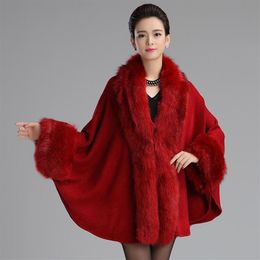 -Écharpes provives chaudes cape rouge noir blanc automne hiver grand manteau lâche grand châle de fourrure poncho236f