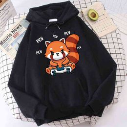 Play Game Red Panda Graphic Sweatshit Harajuku Funny Hoodies Kawaii Print Hoodie Casual Long Sleee Pullovers Clothes
