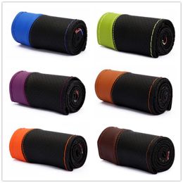 Steering Wheel Covers Sports Leather Case Microfiber Car Cover Hand Sewing Braiding For 38CMSteering