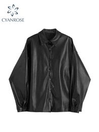 2022 Long PU Faux Leather Jacket Coat Women Autumn Winter Loose Vintage Streetwear Black Motorcycle Jackets Zipper Outerwear Top L220728