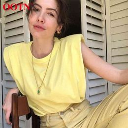 OOTN Summer Sleeveless Top Female O Neck White Women Blouse Shirt Ladies Loose solid Chic Casual Blouses Black Cotton Brown 210326