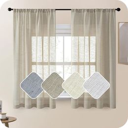 Curtain & Drapes Modern Short Tulle Curtains For Living Room Bedroom Japanese Style Linen Window Treatment Sheer Voile DrapesCurtain