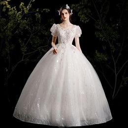 Other Wedding Dresses 2022 Arrival V Neck Dress Sequins Shining Lace Ball Gown Puff Sleeve Plus Size Custom Made Vestido De Noiva