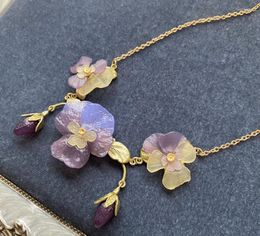 Chokers CSxjd Genuine Metal Bronze Pansy Flower Gorgeous Necklace Heal22