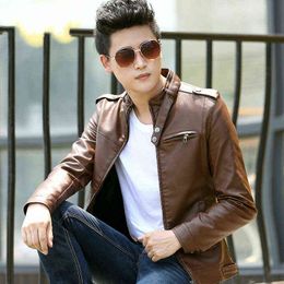 Spring Men Faux Leather Oversize Jacket Pu Leather Motorcycle Jacket Men Stand Collar Long Sleeves Casual Slim Fit Male Jacket 4xl L220725