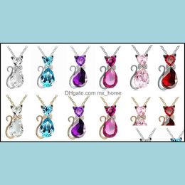 13 Colour Girl Jewellery Birthday Gift Cute Bow Cat Kit Necklace Short Paragraph Crystal Accessories Yp072 Arts And Crafts Pendant With Drop De