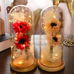 Decorative Flowers & Wreaths Romance Dried Flower Transparent Glass Decoration Rose LED Battery Birthday Valentine's Day Present GiftDec